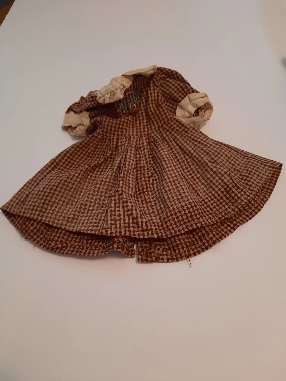 Vintage-Style Doll Dress in Burgundy Gingham